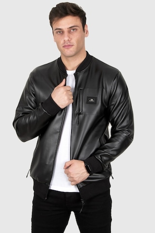 Rizzup Erkek Siyah Dar Kesim Suni Deri Spor Ceket Mont Kolej Yaka Astarsız Model 230206