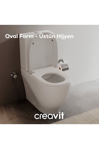 Creavit Mare Beyaz Kanalsız Duvara Sıfır Klozet Takımı Ma361, Creavit Mare Duroplast Yavaş Kapak Beyaz