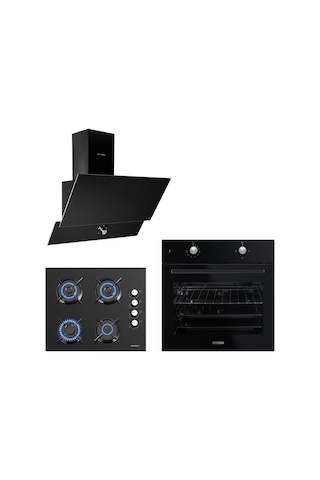 Kumtel Black Still Button B66-S2 - KO-40 TAHDF - DA6-830 Siyah Ankastre Set