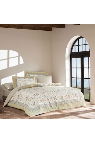 Linens Solara Pamuk Saten Çift Kişilik Nevresim Takımı Sarı Sarı