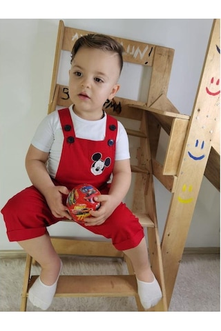 MODAVALS GABARDİN KARDEŞ KOMBİN MICKEY TULUM & TSHIRT KOMBİN  - KIRMIZI