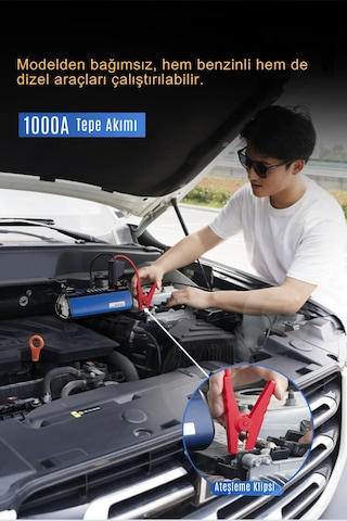 Aimod Airpro 4 In 1 Şarjlı Akü Ateşleyici Hava Kompresör Lastik Şişirici Powerbank 5 Çeşit Led Işık