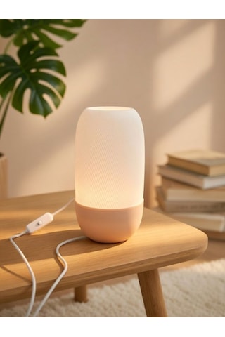Modern Ribbed Dokulu Gece Lambası - Işık Led Abajur Yatak Başı Dekoratif Lamba Beyaz