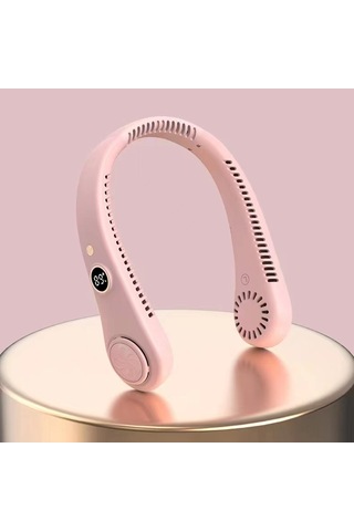Padalink Usb Şarjlı Boyun Bağcıklı Süngersiz Fan - Dijital Göstergeli, Kolay Taşınabilir, Mini, Hareket İçin Uygun, Pembe 1500 Mah Batarya