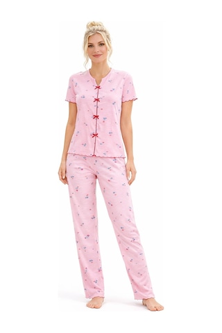 Kadın 01604 Kısa Kol Kaşkorse Pijama Takımı Pembe