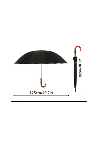 Parachase Fiberglass Baston Şemsiye 16 Kaburga Siyah