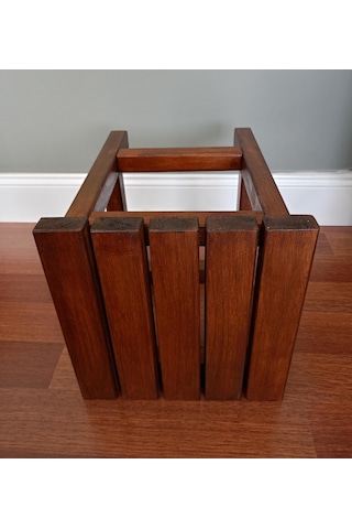 Doğal Ahşap Tabure, Ağaç, Masif, Boyalı, Kare 32cmx32cmx40cm Koyu Kestane