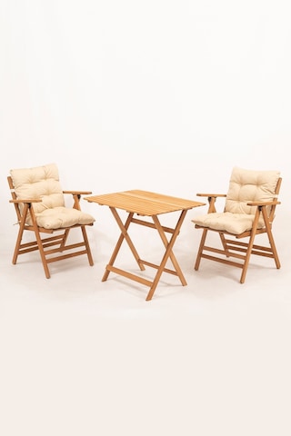 Meya Dekor Minderli Loretta Masa Sandalye Seti 2+1 Ahşap Bahçe Balkon Teras Katlanır Set 60x80 Masa Ahşap