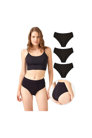 Pamuklu Yüksek Bel Toparlayıcı Kadın Bikini Külot 3'lü Paket - 2 Çok Renkli 2