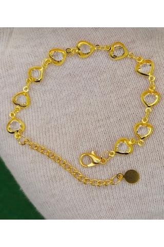 Kalpli Zirkon Taşlı Gold Renk Bileklik 18 Cm Beyaz