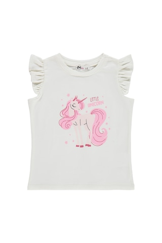 Civil Girls Unicorn Baskılı 2 -5 Yaş Tişört - Ekru 18K82546126S1