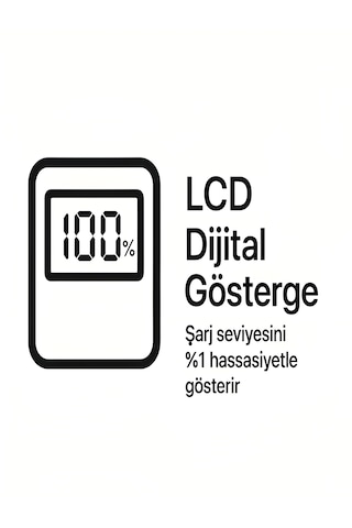 10000mah Lcd Dijital Göstergeli 35w Hızlı Şarjlı Powerbank - 56cm Type-c Kablolu Siyah