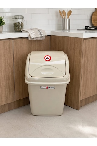 Plastik Elegance 7,5 Litre Sallanır Kapaklı Çok Amaçlı Çöp Kovası Krem