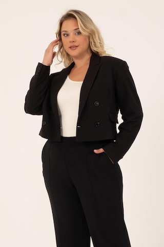 Myline Astarlı Blazer Crop Ceket - Siyah