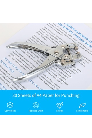 Aubyhe Metal Perforetatör, 30 Sayfa Kapasitesi, 4-13mm Uyumlu Giriş Derinliği, 5mm Delik Çapı - El İle Kullanım Gümüş