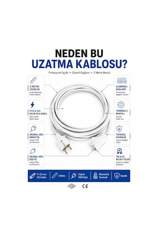 Viko Seyyar Uzatma Kablosu 2 Metre 3x2.5 Mm Cca Kablo Viko Erkek Dişi Fiş Klemensli Terminalli Topraklı Tse Ce Belgeli 2 M