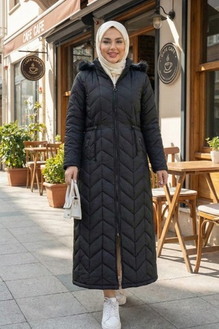Hb Harma Time Butik Kadın İçi Astarlı Kapüşonlu Siyah Kapitone Mont Siyah Siyah