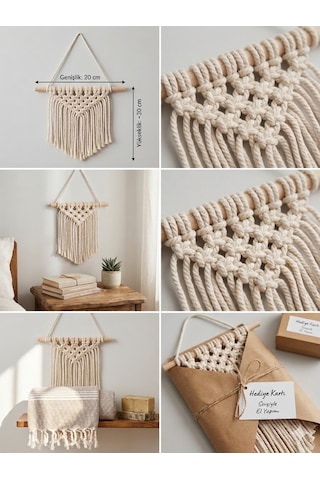 Modern Makrome Duvar Süsü - El Yapımı Bohem Duvar Dekorasyonu 30x20 Cm 1 Adet