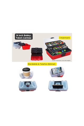 14 İnch Balıkçı Takım Çantası -bardaklık & Telefon Bölmeli Profesyonel Organizer -290
