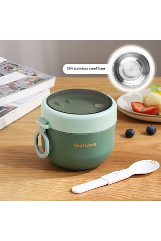Dianziye 304 Paslanmaz Çelik Isı Saklama Kupa, Büyük Kapasite, Kapaklı Ve Kaşık Dahil, Öğrenci-ofis Çalışanı İçin Taşınabilir Kahve-süt-ovay Kasesi Kuzey Avrupa Yeşili, Hy-600a