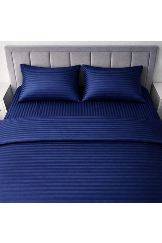 Wova Home Midnight Stripe Çift Kişilik Nevresim Takımı%90 Pamuk 83 Tel Saten Çizgili Lastikli Çarşaflı Lacivert Çok Renkli