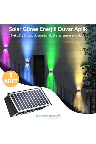 Technosmart 1adet Güneş Enerjili Çift Taraflı 6 Ledli Aplik Rgb Işık Duvar Lambası Bahçe Aydınlatma Diğer