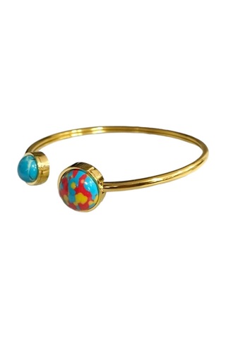 Çelik Mavi Kırmızı Sarı Detaylı Altın Renkli Kararmaz Kadın Bilezik Bileklik Çelik