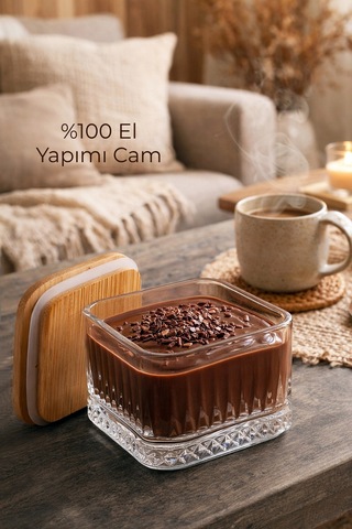 El Yapımı Cam, 4'lü Set Kare, Kahvaltılık Ve Çerezlik Bambu