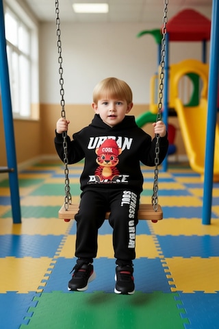Ersefa Erkek Çocuk Kapüşonlu Sweatshirt Ve Eşofman Altı Kaplan Figürlü Ş Siyah
