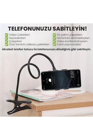 Upway Katlanabilir Masaüstü Telefon Standı Ve Esnek Kollu Mandallı Akrobat Telefon Tutucu