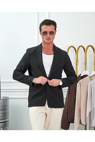Modefendi Özel Seri %100 Gofre Kumaş İtalyan Kesim Modern Fit Ceket Siyah