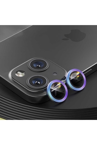 Apple Uyumlu iPhone 14 Plus Kamera Koruyucu Lens Mercek Metal Çerçeveli 2li Set Mavi Blue