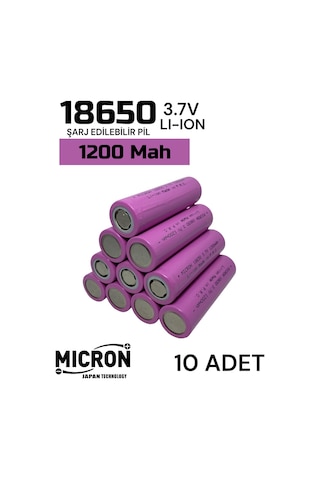 10 Adet 18650 Lityum Pil Batarya 1200 Mah Amper 3.7 V