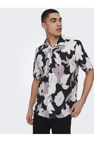 Only & Sons Onstrev Reg Ctn Lın Aop Ss Shırt Noos Erkek Pembe Kk Gömlek - 22025125 Pembe