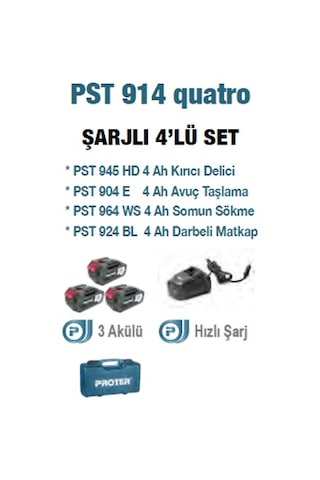 Proter PST 914 Quatro Şarjlı 4'lü Set