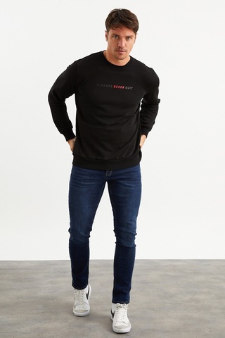 Mysport 5013 Erkek Bisiklet Yaka Baskılı Sweatshirt-siyah Siyah