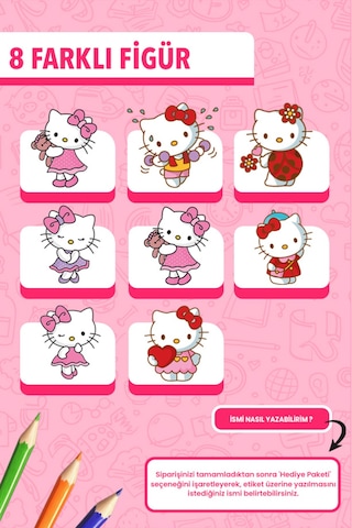 İsim Yazılabilir Hello Kitty Temalı Okul Etiketi Kalem & Defter İçin 200 Adet Çoklu