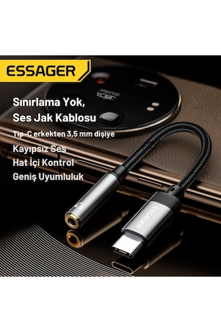 Essager 15cm Type C To 3.5mm Aux Kulaklık Ses Dönüştürücü Adaptör, Hifi Ses Destekli Aux Çevirici