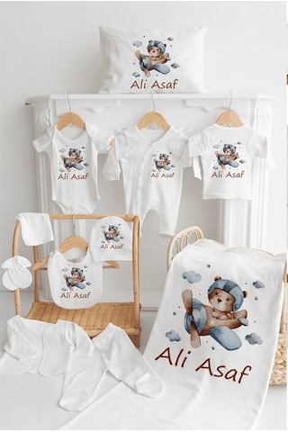 Bebewini Pamuk Baskılı 11'li İsimli Hastane Çıkışı M21 Ekru