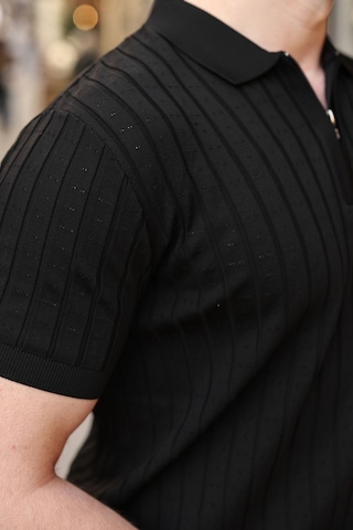 Siyah Polo Yaka Slim Fit Triko Erkek Tişört E7465 Siyah