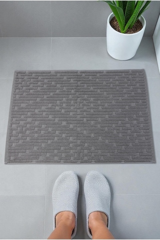 Tuğla Desenli 2li Ayak Havlusu - 50x70 Cm - Su Emici Banyo Paspası Seti - Koyu Gri Koyu Gri
