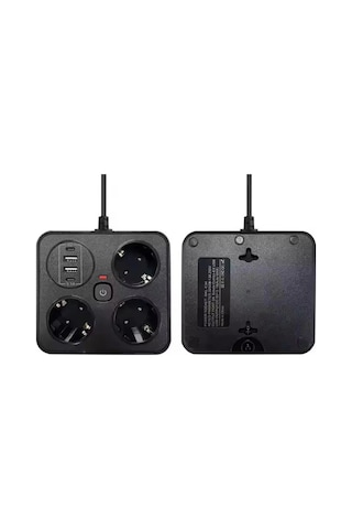 Akım Korumalı Anahtarlı Priz - 3x Priz - 2x Usb - 2x Type-c - 2 Mt Kablo Hızlı Şarj Özellikli Siyah 0-2
