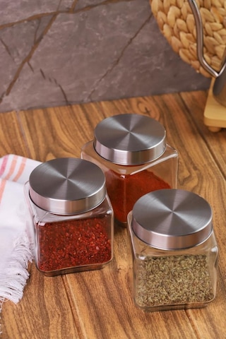 Metal Kapaklı 3'lü Borosilikat Cam Kavanoz Baharatlık 570 ML