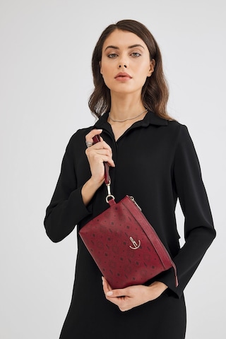 Deri Company Kadın Basic Clutch Çanta Monogram Desenli Logolu Bordo Siyah (4010B) 214009 Bordo - Siyah