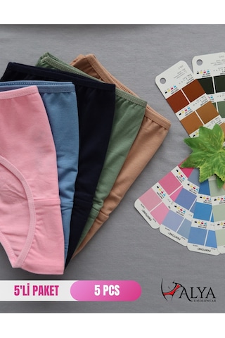 Alya Underwear Kız Çocuk Kalpli Dokuma Lastik Pamuklu Kumaş Slip Külot 5'li Paket 5 Adet Beyaz Renkli P14
