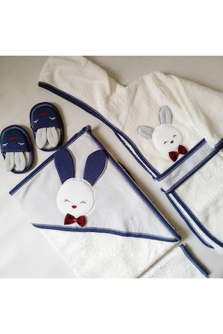 Gaye Bebe Erkek Bebek Tavşanlı Bornoz Seti
