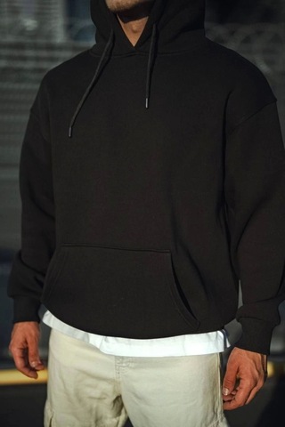 Veraura Lifestyle Üç İplik Penye Kapşonlu Basic Sweatshirt - Siyah