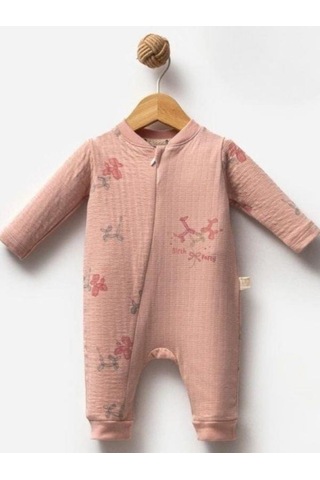 Kız Bebek Desenli Şapkalı Tulum-15304 Pudra