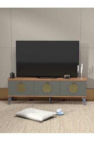 Tv Sehpası Tv Ünitesi Atlantik Çam Antrasit Gold 160 Cm Saraylı 5060 Kahverengi