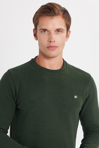 Tudors Erkek Slim Fit Dar Kesim Pamuklu Selanik Kumaş Bisiklet Yaka Yeşil Sweatshirt-35776 Yeşil